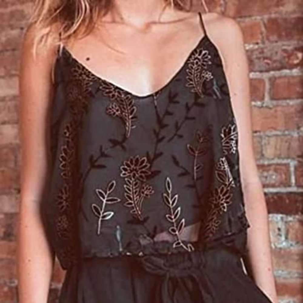 Sadie & Sage Black Crop Top with Gold Detail